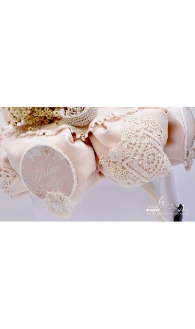 Lumanare de botez cu dantela bumbac crem si flori uscate Chic Flower 9